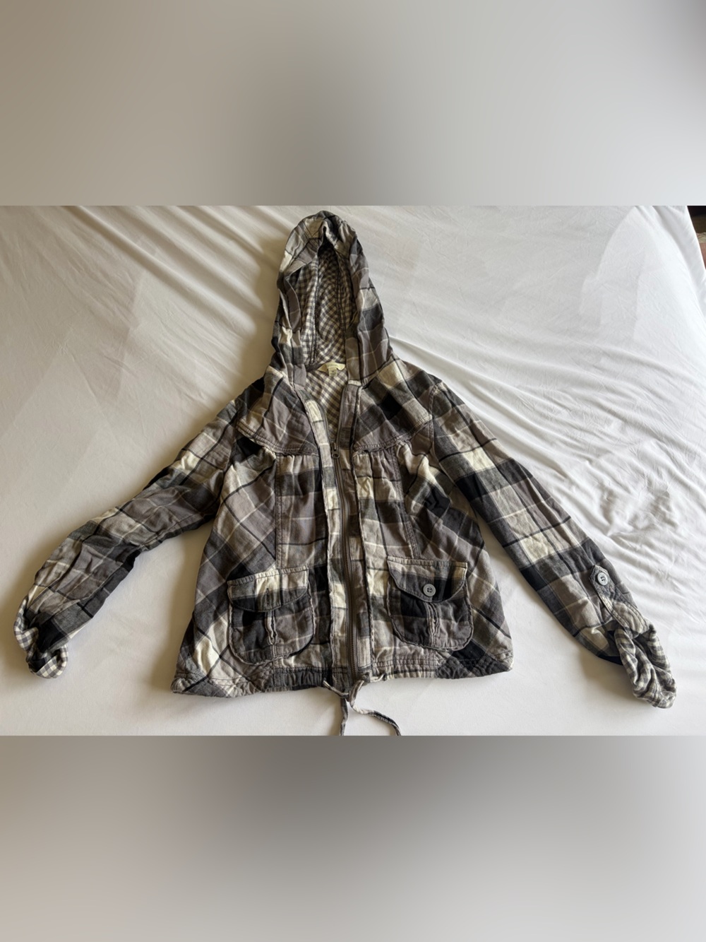 RUBBISH Plaid Hooded Zip-Up Jacket